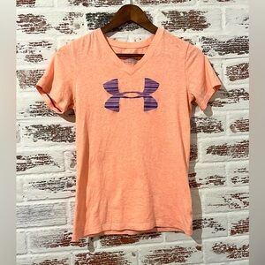 Under Armour Heatgear V-neck Semi-fitted Short Heathered Orange Peach Sz XS